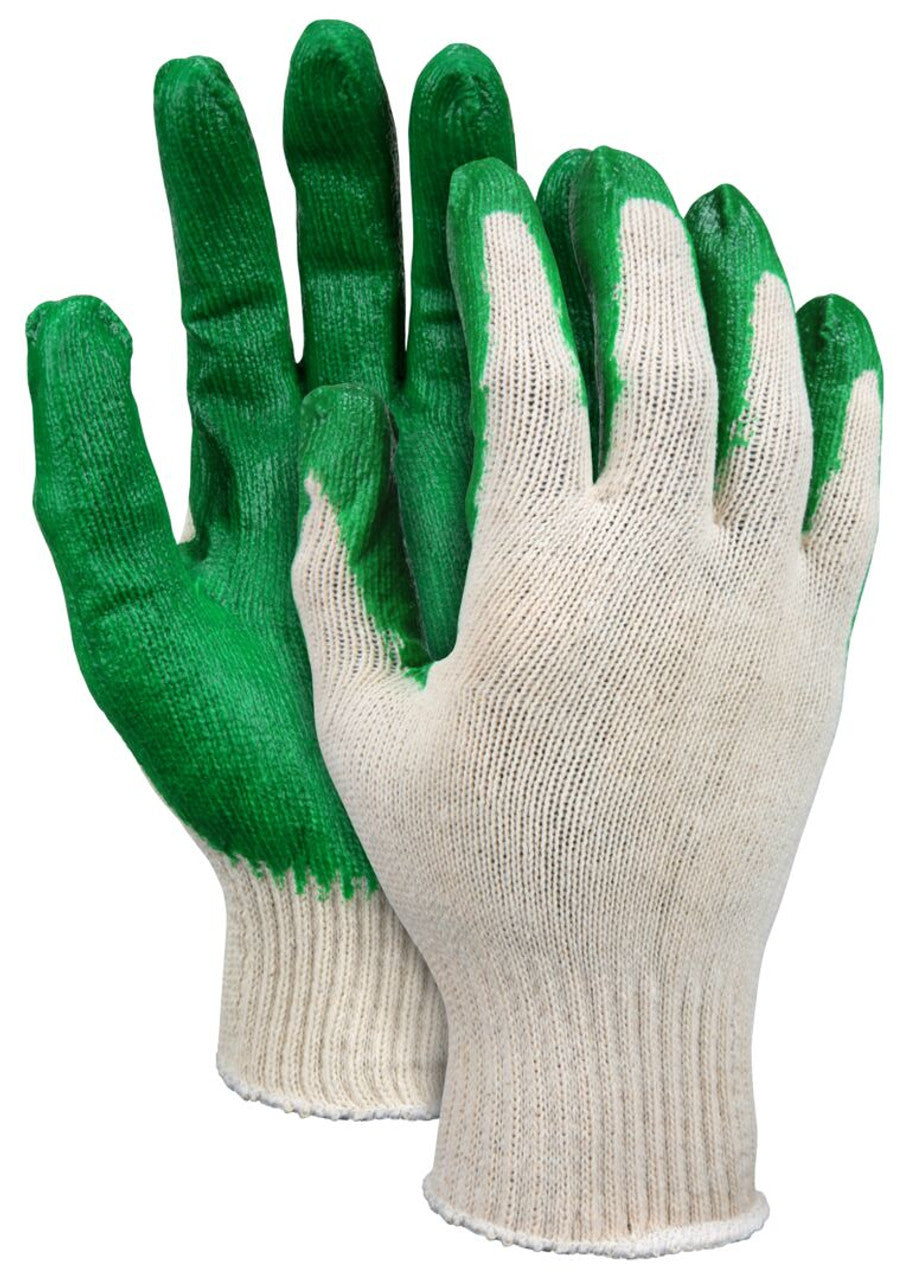 MCR 10 Gauge Natural Cotton / Polyester Work Gloves - Green Latex Coated Palm - Vending Packaged - Case of 72