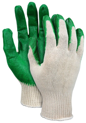 MCR 10 Gauge Natural Cotton / Polyester Work Gloves - Green Latex Coated Palm - Vending Packaged - Case of 72