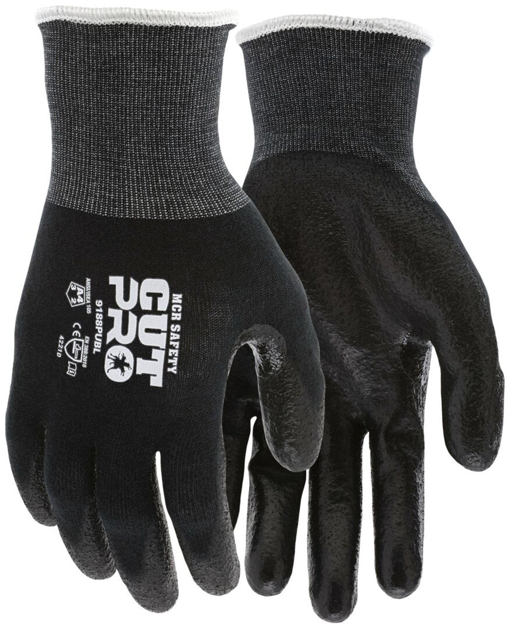 MCR Safety CutPro® - 18 Gauge Black Kevlar® Comfort Aramid Shell - Cut Resistant Work Gloves - Polyurethane (PU)Coated Palm and Fingertips - Reinforced Thumb Crotch