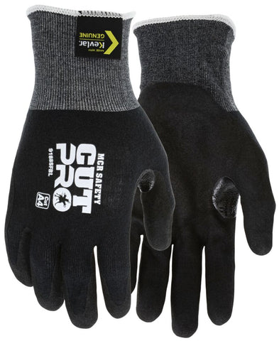 MCR Safety CutPro® - 18-Gauge Black Kevlar® Comfort Aramid Shell - Cut Resistant Work Gloves - Sandy Nitrile Foam Palm and Fingertips - Latex Free - Reinforced Thumb Crotch