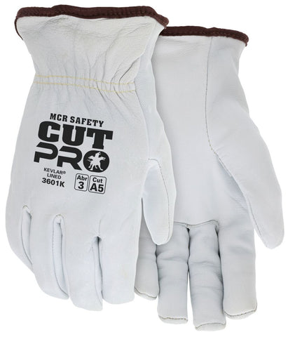 MCR Leather Drivers Work Glove - Premium A Grade Grain Goatskin - DuPont™ Kevlar Aramid / Synthetic Lined - Cut Resistant - Arc rating of 37.5 cal/cm² - Vending Packaged - Case of 72
