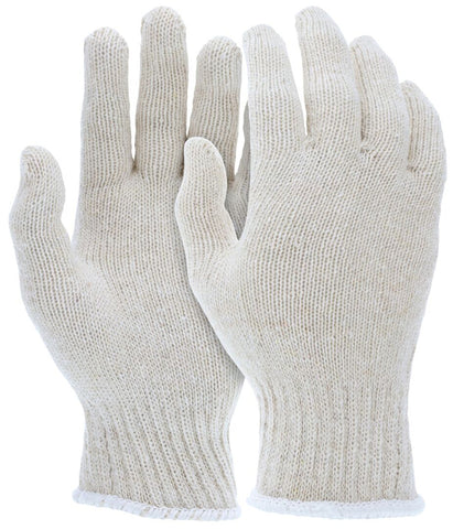 MCR String Knit Work Gloves 7 Gauge Regular Weight Natural Cotton Polyester Fabric Hemmed Cuff - Box of 12