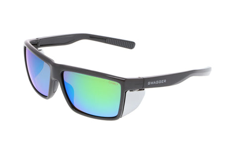 MCR Swagger® SR2 Series Safety Glasses - Green Mirror Polarized Lens - Charcoal Frame - MAX36 Dual Coating - Part# SR22BGZDC