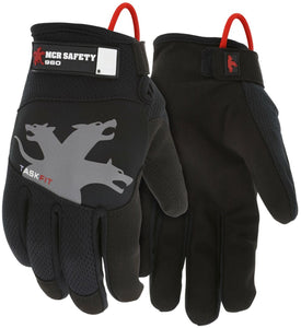 MCR Safety Mechanics Gloves with TaskFit™ Design - Black Synthetic Leather Palm - Nylon Spandex Back - Adjustable Hook and Loop Wrist Closure - Box of 12