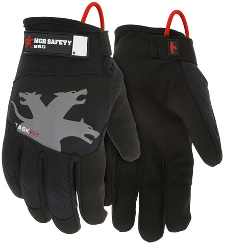 MCR Safety Mechanics Gloves with TaskFit™ Design - Black Synthetic Leather Palm - Nylon Spandex Back - Adjustable Hook and Loop Wrist Closure - Box of 12