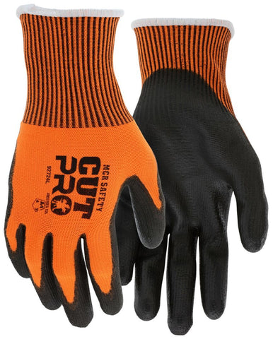 MCR Safety CutPro® - 13-Gauge Orange HyperMax® HPPE Shell - Cut Resistant Work Gloves - Polyurethane (PU) Coated Palm and Fingertips - Touchscreen Friendly Gloves