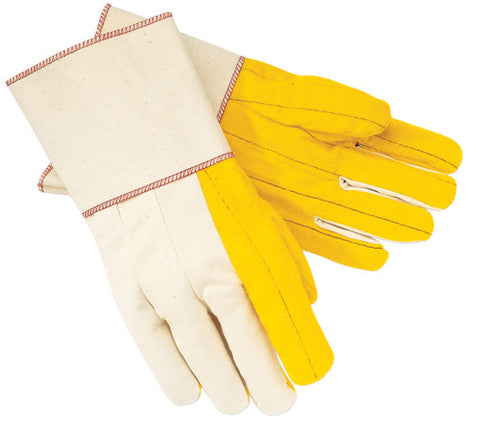 MCR Chore Work Gloves - Golden Quilted Fleece Palm - Natural Canvas Back - 5 Inch Gauntlet Cuff - Regular Weight - Long Chore Glove with Extended Plasticized Gauntlet Cuff - Box of 12