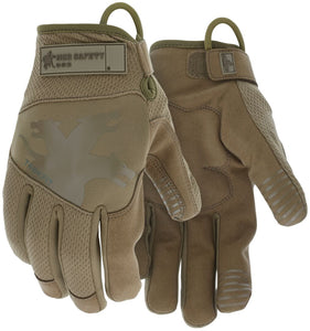 MCR Safety Mechanics Gloves with TaskFit™ Design - Military 499 Tan Synthetic Leather Palm - Nylon Spandex Back with Reflective Logo - Box of 12