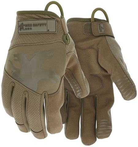 MCR Safety Mechanics Gloves with TaskFit™ Design - Military 499 Tan Synthetic Leather Palm - Nylon Spandex Back with Reflective Logo - Box of 12