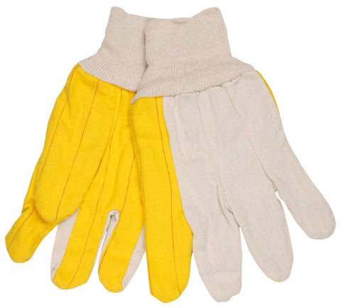 MCR Chore Work Gloves - Golden Quilted Fleece Palm - Natural Canvas Back and Knit Wrist - Regular Weight - Gold Fleece Palm, Thumb, and Index Finger - Box of 12
