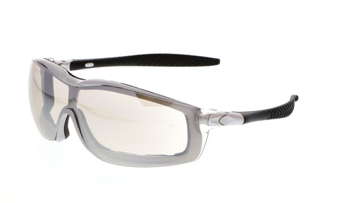 MCR RT1 Series - Foam Lined Safety Glasses - I/O Clear Mirror Lens - Silver Frame - UV-AF Anti-Fog Coating - Box of 12 - Part# RT129AF