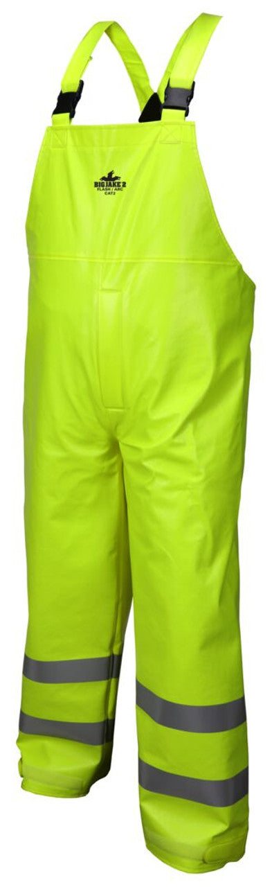 MCR Big Jake® 2 Rainwear - PVC / Meta-Aramid Fabric - Flame Resistant Rain Bib-Pants - ANSI Class E High Visibility Standard - CAT2 - Arc Rating ATPV 11 cal/cm² - ASTM F903 Tested