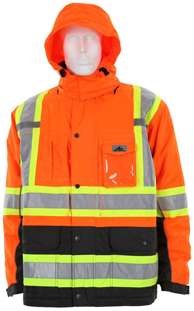 MCR Vortex Hi-Vis Rain Gear - Winter Jacket with Detachable Hood - Zip Out Fleece Liner - Double Insulated Rip Stop Polyester / PU - Meets ANSI/ISEA 107 2020 Standard -Type R Class 3 Compliant - Protects in Temperatures as Low as -27° F