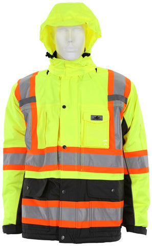 MCR Vortex Hi Vis Rain Gear- Winter Jacket with Detachable Hood - Zip Out Fleece Liner - Double Insulated Rip Stop Polyester / PU - Meets ANSI/ISEA 107 2020 Standard - Type R Class 3 Compliant - Protects in Temperatures as Low as -27° F