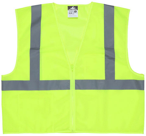MCR Hi-Vis Lime Safety Vest - 2 Inch Silver Reflective Stripes - Meets ANSI/ISEA 107 2020 Standard - Type R Class 2 Compliant