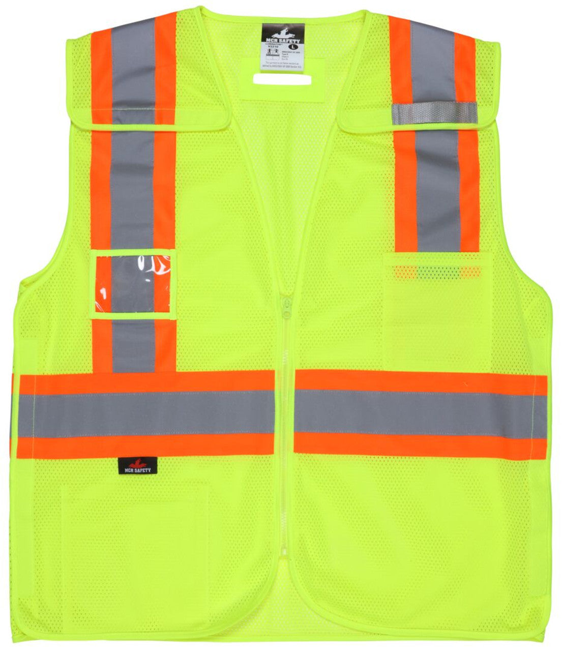 MCR Hi-Vis Lime Reflective Safety Vest - Meets ANSI/ISEA 107 2020 Standard - Type R Class 2 Compliant - 4 Inch Orange Silver Stripes