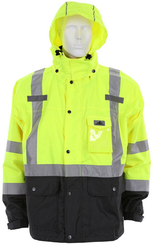 MCR Hi-Vis Rain Gear - Winter Jacket - Rip Stop Polyester / PU Outer Shell - Zip Out Hi-Vis Anti-Piling Fleece Liner - Both Meet ANSI/ISEA 107 2020 Type R Class 3 Standard