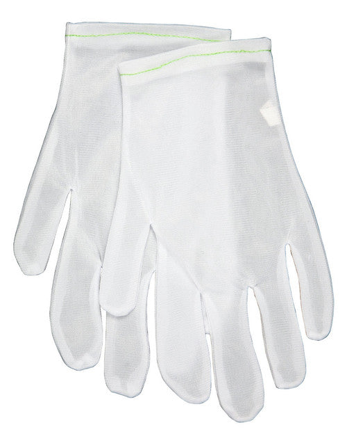 MCR White Inspectors Gloves - Reversible and Hemmed - 100% Nylon - Low Lint - Straight Thumb - Box of 12