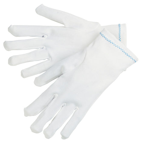 MCR White Inspectors Gloves - Reversible and Hemmed - 100% Stretch Nylon - Low Lint - Inset Thumb - Heavy Weight - Patterned with Finger Fourchettes Allowing Fingers to Move More Freely - Box of 12