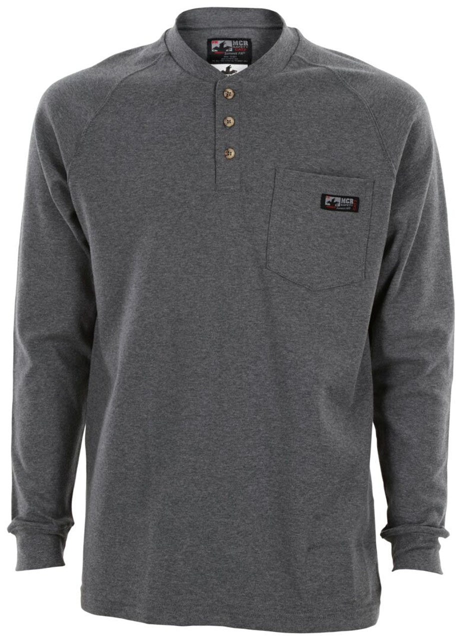 MCR Safety FR Gear - Gray Flame Resistant (FR) Work Shirt - Long Sleeve Henley Shirt - 100% Cotton - NFPA 70E and NFPA 2112 Compliant