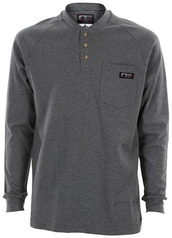 MCR Safety FR Gear - Gray Flame Resistant (FR) Work Shirt - Long Sleeve Henley Shirt - 100% Cotton - NFPA 70E and NFPA 2112 Compliant