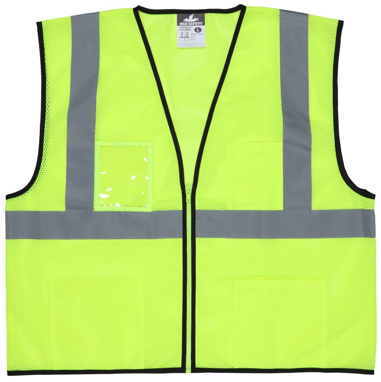 MCR Hi-Vis Lime Safety Vest - 2 Inch Silver reflective Stipes - Zipper Front Closure - Meets ANSI/ISEA 107 2020 Standard - Type R Class 2 Compliant