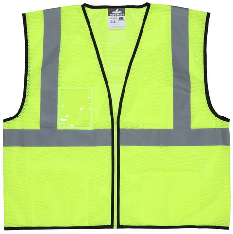 MCR Hi-Vis Lime Safety Vest - 2 Inch Silver reflective Stipes - Zipper Front Closure - Meets ANSI/ISEA 107 2020 Standard - Type R Class 2 Compliant