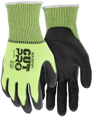 MCR Safety CutPro® - 13 Gauge HyperMax® HPPE Shell - PU Coated Palm and Fingertips - Hi-Visibility Cut Resistant Work Gloves - Box of 12