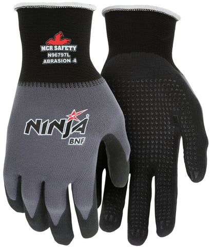 MCR Ninja® BNF Work Gloves 15 Gauge Nylon / Spandex NFT® Coated Palm and Fingertips with Dots - Vending Packaged - Case of 144