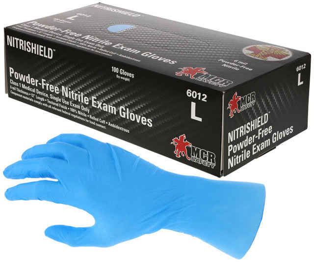 MCR NitriShield™ Gloves - 6 mil (7.2 g) Powder Free Disposable Nitrile - Premium Medical Grade - Class 1 Medical Device - Textured Grip - 12 Inches - Box of 100