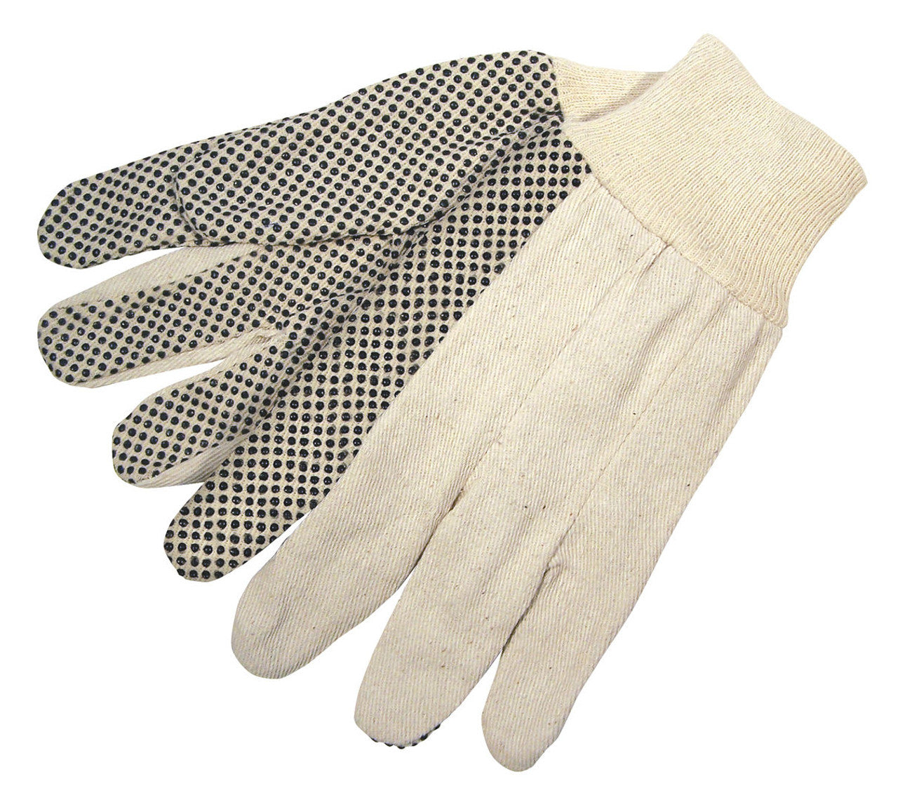 MCR Dotted Canvas Work Gloves - Clute Pattern with Knit Wrist - Cotton Polyester Blend - Straight Thumb - Black PVC Dots aid with Grip and Abrasion - Box of 12