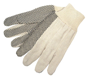 MCR Dotted Canvas Work Gloves - Clute Pattern with Knit Wrist - Cotton Polyester Blend - Straight Thumb - Black PVC Dots aid with Grip and Abrasion - Box of 12