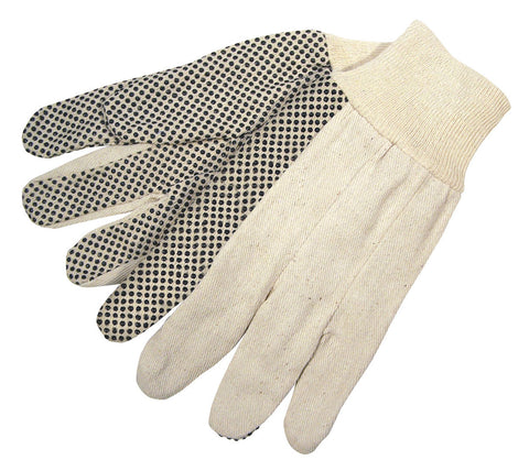 MCR Dotted Canvas Work Gloves - Clute Pattern with Knit Wrist - Cotton Polyester Blend - Straight Thumb - Black PVC Dots aid with Grip and Abrasion - Box of 12