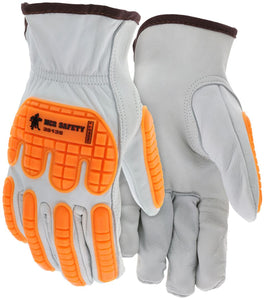 MCR Leather Drivers Work Gloves Grain Goatskin Leather TPR Back of Hand Protection Keystone Thumb - Box of 12
