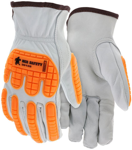 MCR Leather Drivers Work Gloves Grain Goatskin Leather TPR Back of Hand Protection Keystone Thumb - Box of 12