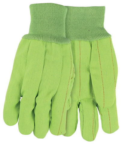 MCR Double Palm Work Gloves - 18 Ounce Corded Cotton - Clute Pattern with Straight Thumb - Fluorescent Green Color is Easy to See and Identify - Box of 12