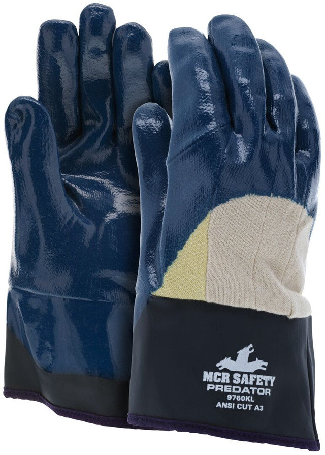 MCR Predator ® Series - Over-the-Knuckle Nitrile Coated Work Gloves - Palm Reinforced with DuPont™ Kevlar® Aramid - Nitrile Coated Safety Cuff - Jersey Lining - Box of 12