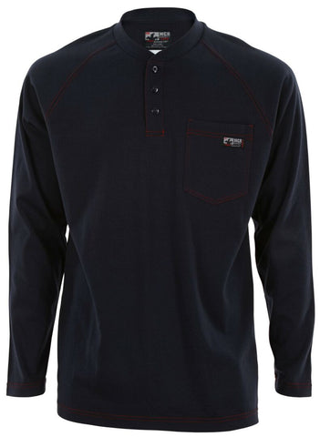 MCR Safety FR Gear - Navy Blue Flame Resistant (FR) Work Shirt - Long Sleeve Henley Shirt - 100% Cotton - NFPA 70E and NFPA 2112 Compliant