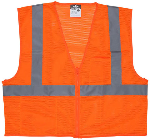 MCR Hi-Vis Orange Safety Vest - 2 Inch Silver Reflective Stripes - Zipper Front Closure - Meets ANSI/ISEA 107 2020 Standard - Type R Class 2 Compliant