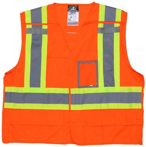MCR Luminator® Series Hi-Vis Reflective Orange Safety Vest 4-Inch Lime Silver Stripes X-Pattern Back Meets ANSI/ISEA 107 2020 Standard Type R Class 3 Compliant Meets CSA Z96 Class 2 5-point breakaway pattern