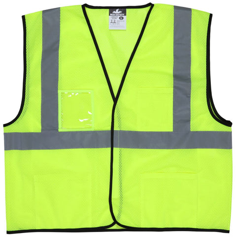 MCR Hi-Vis Lime Safety Vest - 2 Inch Silver Reflective Stripes - Mesh Fabric with Hook & Loop Closure - Meets ANSI/ISEA 107 2020 Standard - Type R Class 2 Compliant