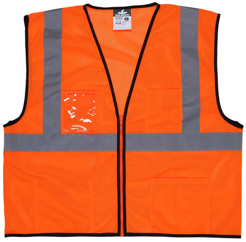 MCR Hi-Vis Orange Safety Vest - 2 Inch Silver Reflective Stripes - Zipper Front Closure - Meets ANSI/ISEA 1007 2020 Standard - Type R Class 2 Compliant