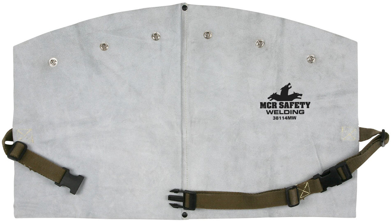 MCR Safety Welding Gear - 14 Inch Leather Bib with Snaps - Premium A Grade Durable Heavy Side Split Leather - Sewn with DuPont™ Kevlar® - Part# 38114MW