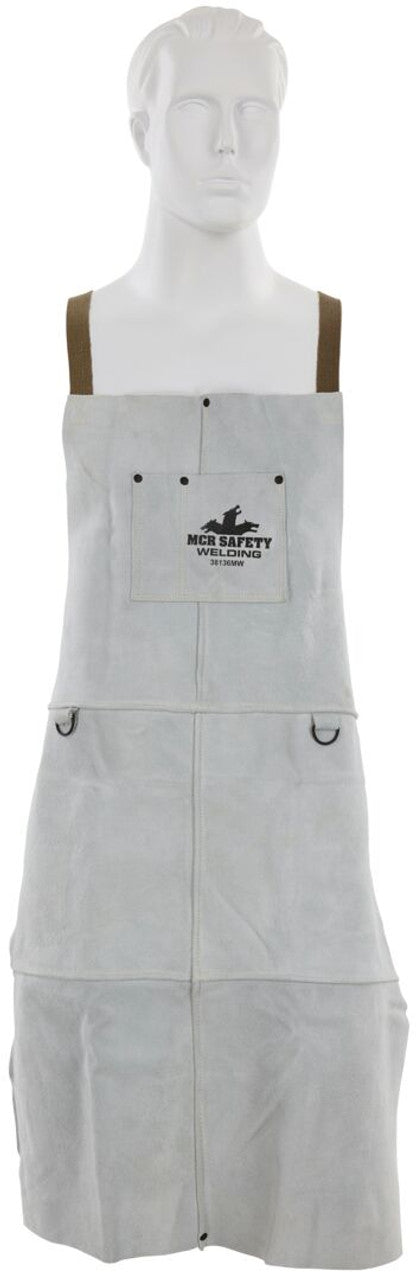 MCR Safety Welding - Heavy Weight Welding Apron - Premium A Grade Split Leather -24 Inches Wide x 36 Inches Length - Center Bib Divided Front Pocket - Part# 38136MW