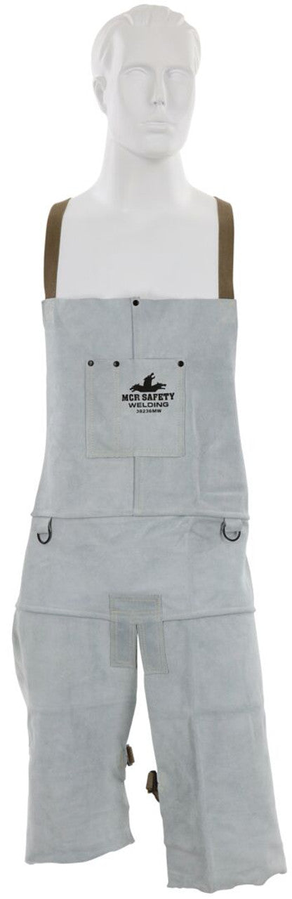 MCR Safety Welding - Heavy Welding Apron - Premium A Grade Leather -24 Inch Width x 36 Inch - Bib Apron with Split Legs - Center Bib Divided Pocket - Part# 38236MW