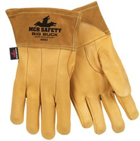 MCR Safety Big Buck - Leather Welding Work Gloves - Premium Grain Deerskin Mig / Tig Gloves - 2.5-Inch Split Cow Cuff - Box of 12