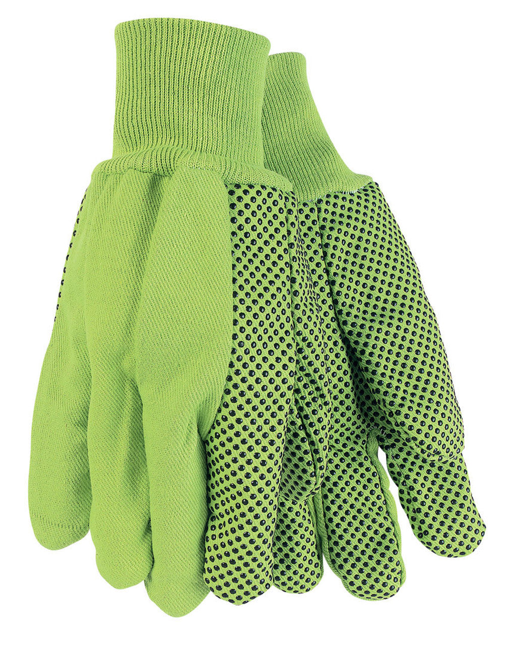 MCR Double Palm Work Gloves - 18 Ounce Cotton Canvas - PVC Dotted Palm, Thumb, and Index Finger - Fluorescent Green - PVC Dots add Abrasion Resistance and Grip - Box of 12