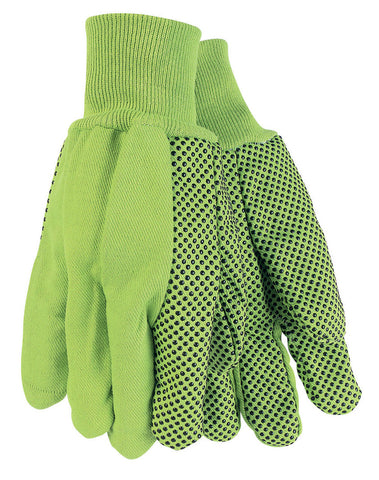 MCR Double Palm Work Gloves - 18 Ounce Cotton Canvas - PVC Dotted Palm, Thumb, and Index Finger - Fluorescent Green - PVC Dots add Abrasion Resistance and Grip - Box of 12