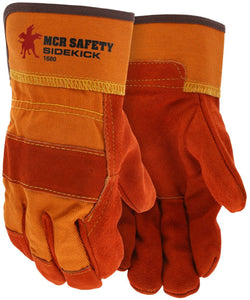 MCR Sidekick® Series Leather Palm Work Gloves - Premium A Grade Split Side Leather - 2.5 Inch Rubberized Safety Cuff - Large - Box of 12 - Part# 1680