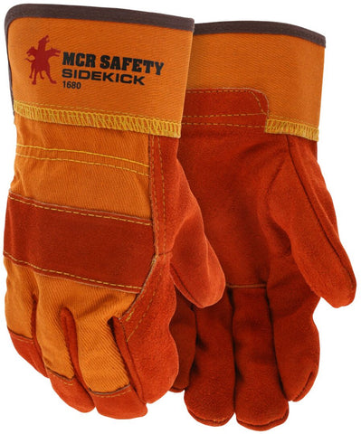 MCR Sidekick® Series Leather Palm Work Gloves - Premium A Grade Split Side Leather - 2.5 Inch Rubberized Safety Cuff - Large - Box of 12 - Part# 1680